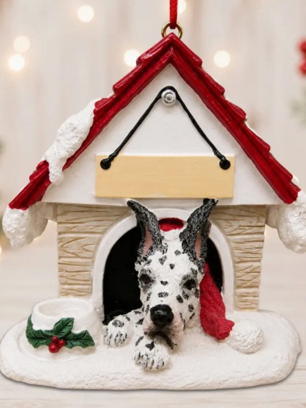 Harlequin Great Dane Doghouse Magnetic Ornament nib